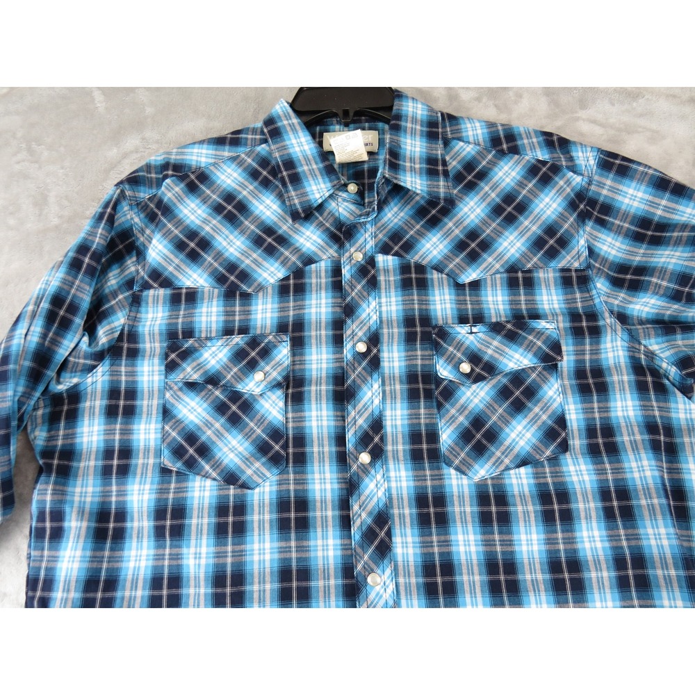 Wrangler Men's Western‎ Plaid Snap Pearl  Button Long Sleeve Shirt Large
